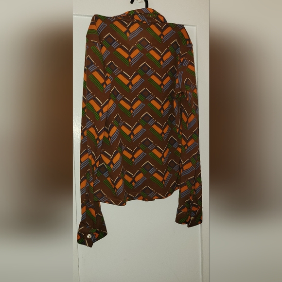 Sisley Italy Geometric Retro Print   Vintage Made In Italy Mesh  Button Shirt - Picture 6 of 10